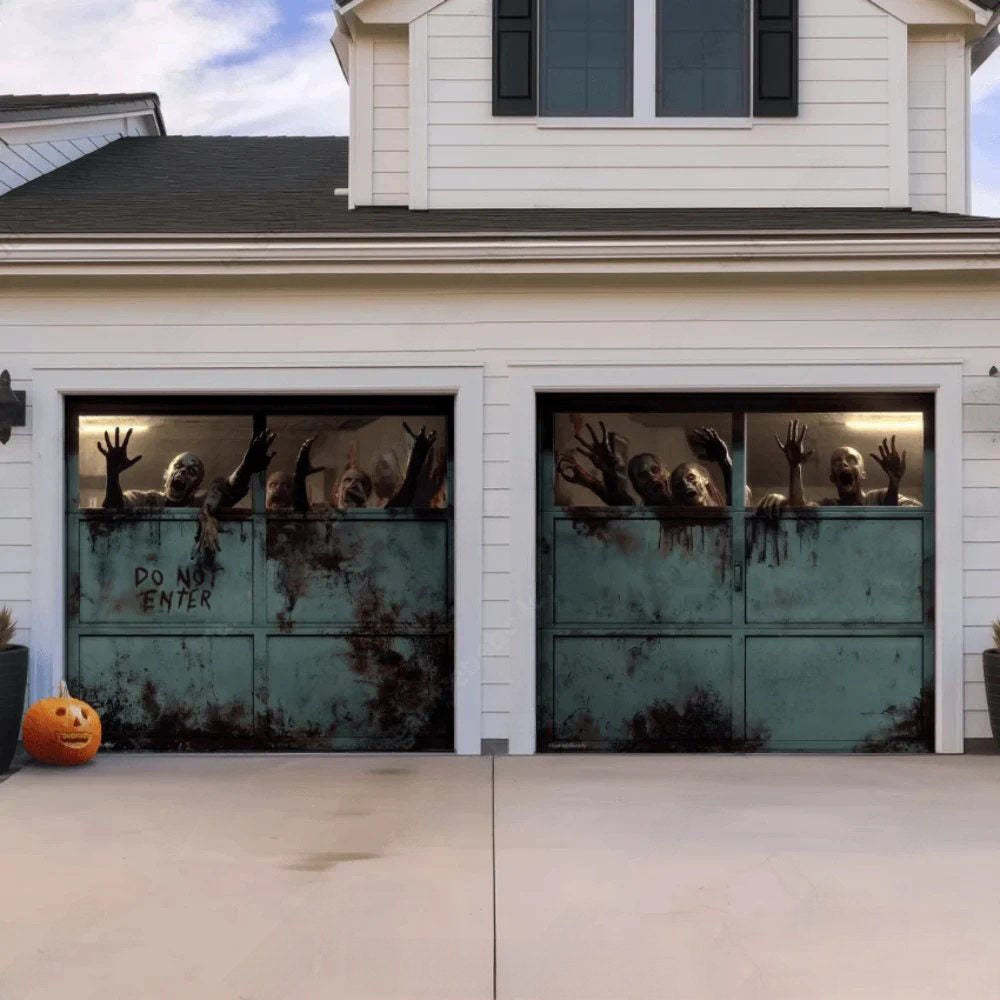 Zombie Breach Halloween Garage Door Covers D453