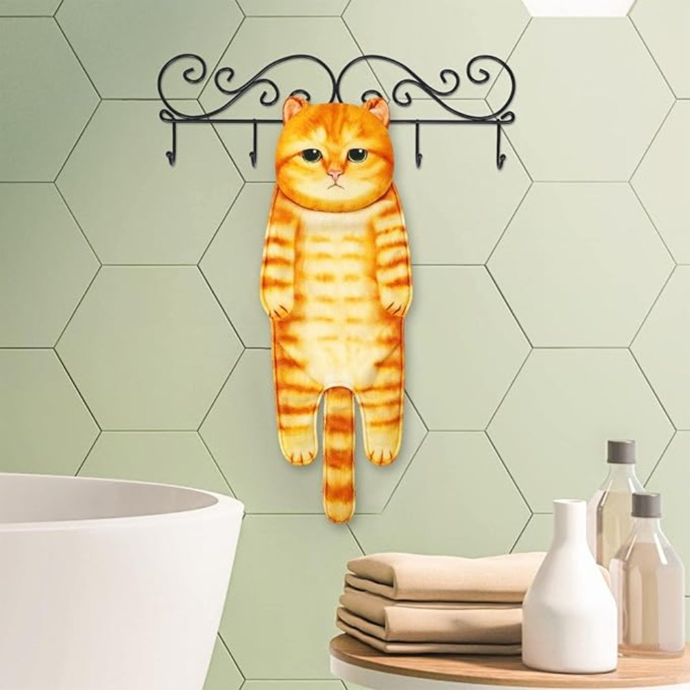 Adorable Cat Hand Towel With Hanging Loop - Orange Cat