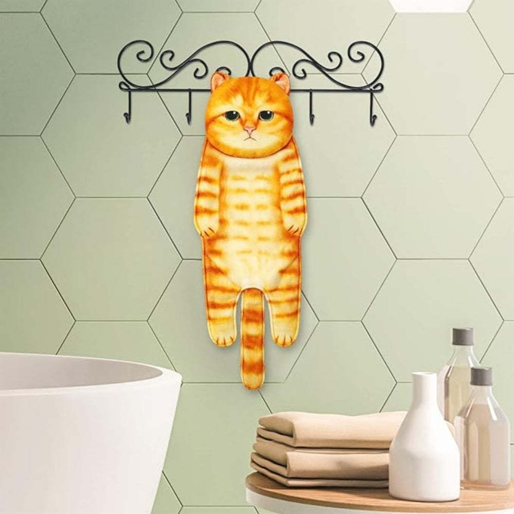 Adorable Cat Hand Towel With Hanging Loop - Orange Cat