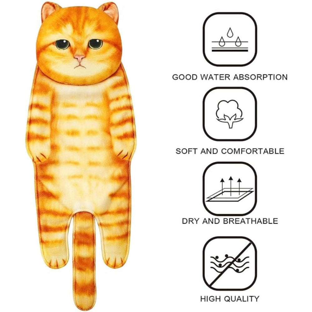 Adorable Cat Hand Towel With Hanging Loop - Orange Cat