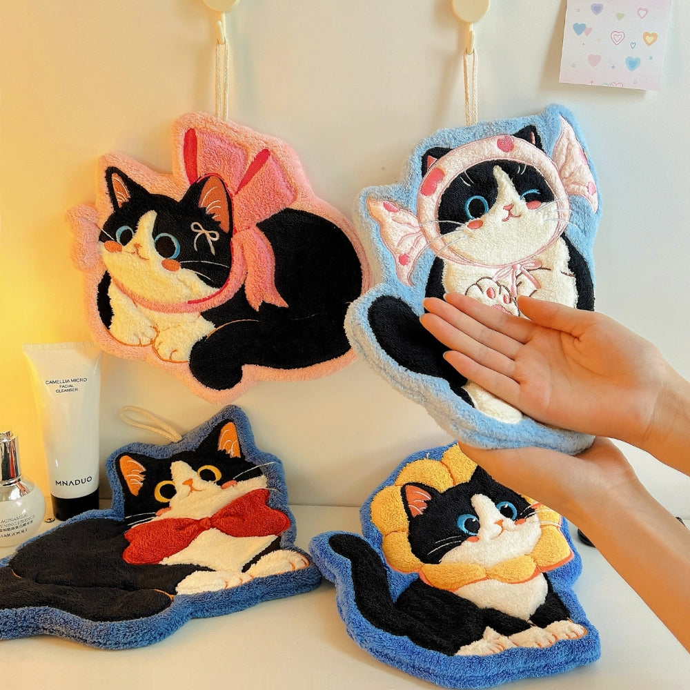 Adorable Cat Hand Towels - Blue Candy Cat