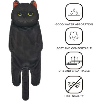Adorable Cat Hand Towel With Hanging Loop - Black Cat