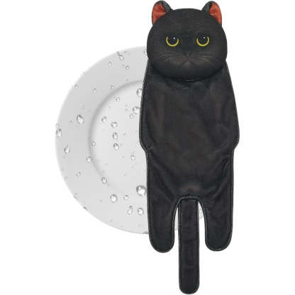 Adorable Cat Hand Towel With Hanging Loop - Black Cat