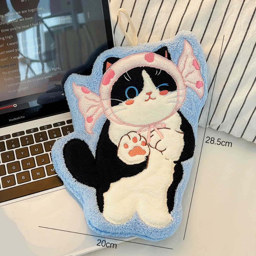 Adorable Cat Hand Towels - Blue Candy Cat
