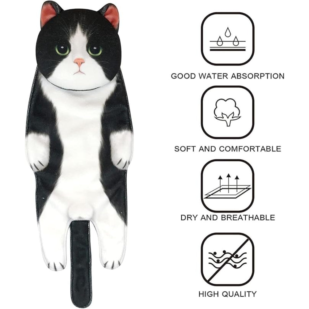 Adorable Cat Hand Towel With Hanging Loop - Tuxedo Cat