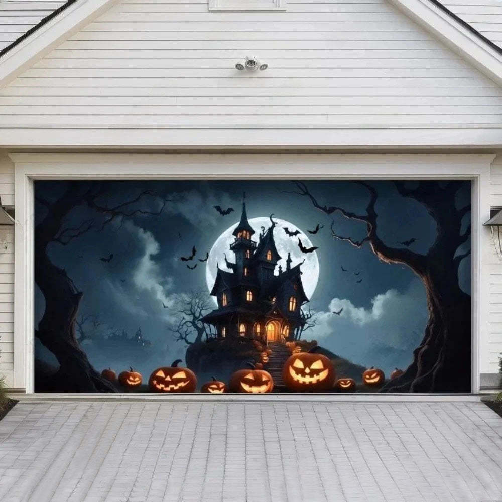Haunted House Halloween Garage Door Covers D458