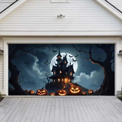 Haunted House Halloween Garage Door Covers D458