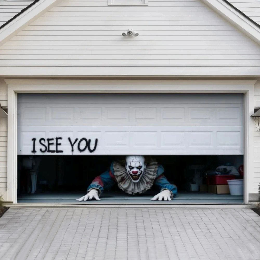 Peeking Clown Halloween Garage Door Covers D454