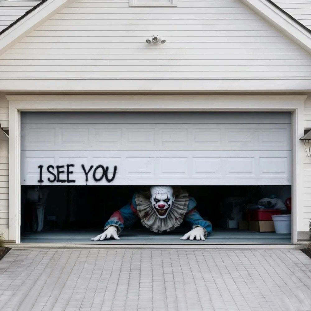 Peeking Clown Halloween Garage Door Covers D454