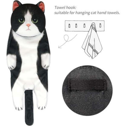 Adorable Cat Hand Towel With Hanging Loop - Tuxedo Cat
