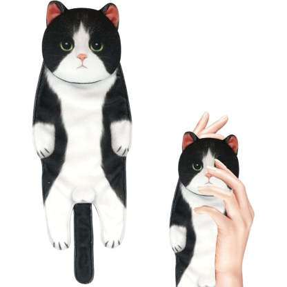 Adorable Cat Hand Towel With Hanging Loop - Tuxedo Cat