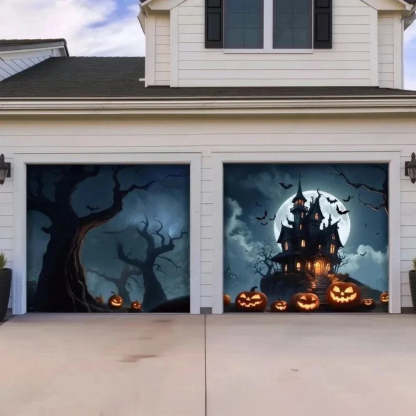 Haunted House Halloween Garage Door Covers D458