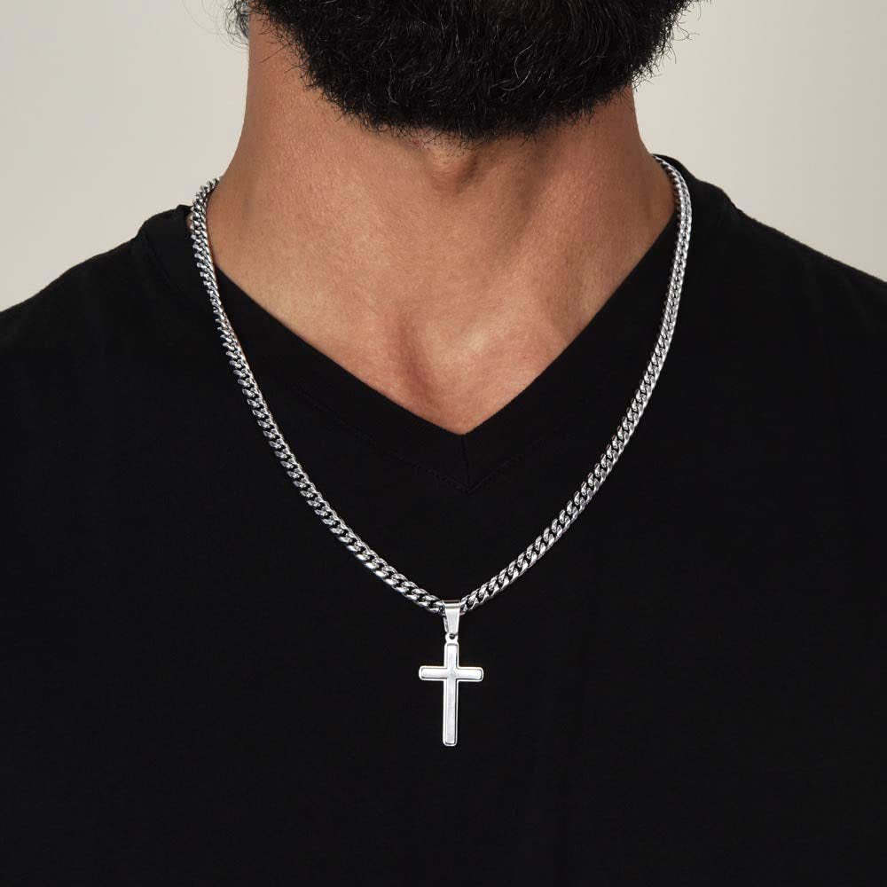 To My Bonus Son - "My Family Forever" Artisan Cross Cuban Link Chain Gift Set