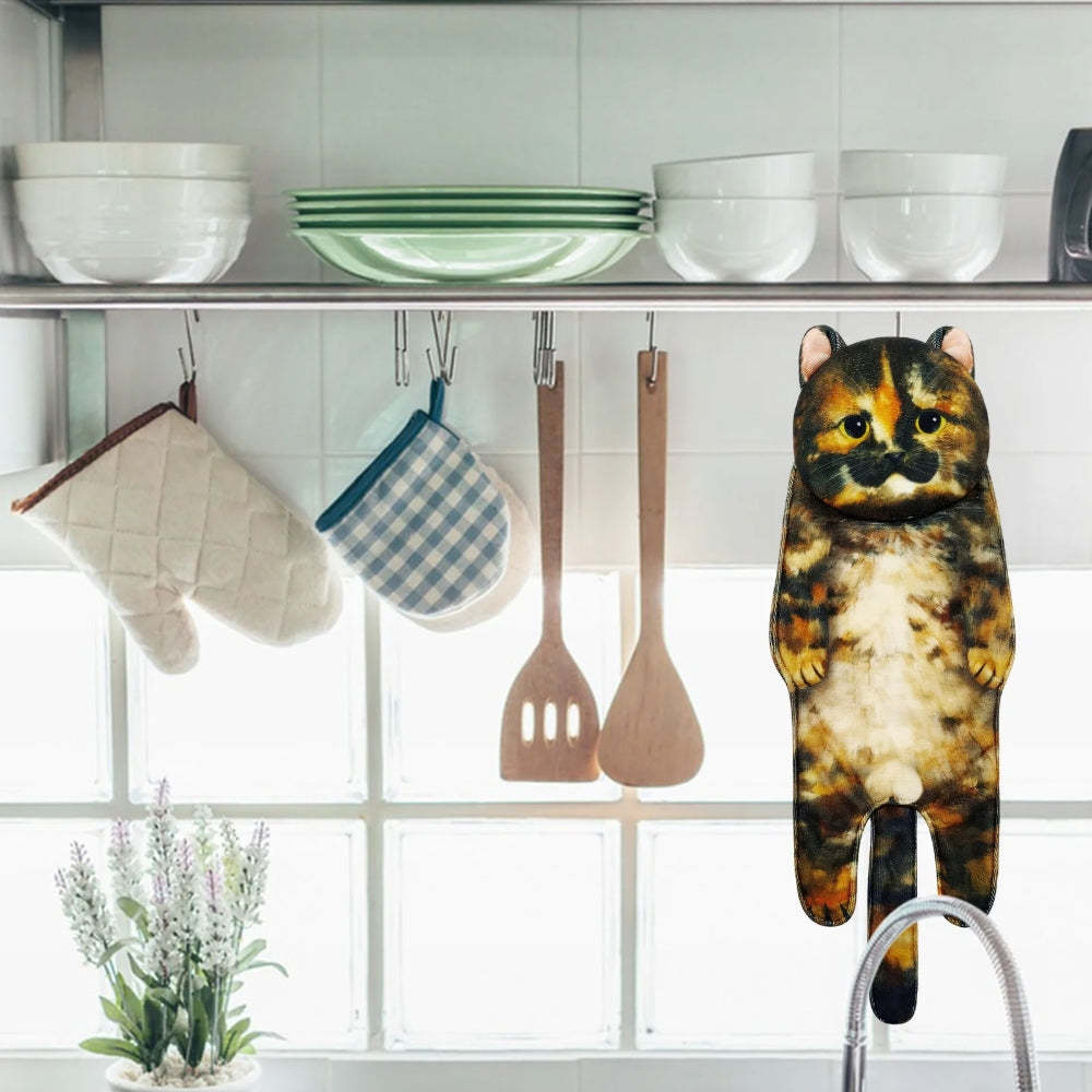 Adorable Cat Hand Towel With Hanging Loop - H548