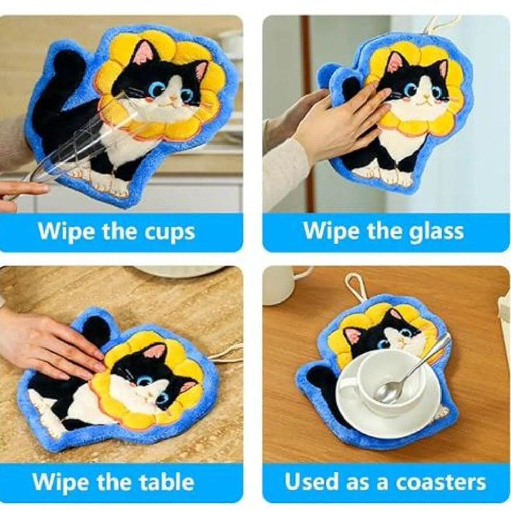 Adorable Cat Hand Towels - Blue Candy Cat