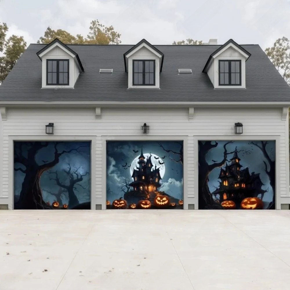 Haunted House Halloween Garage Door Covers D458