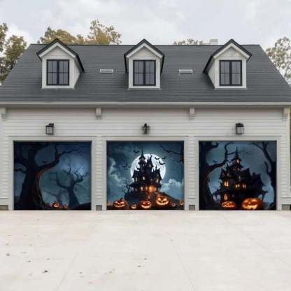 Haunted House Halloween Garage Door Covers D458