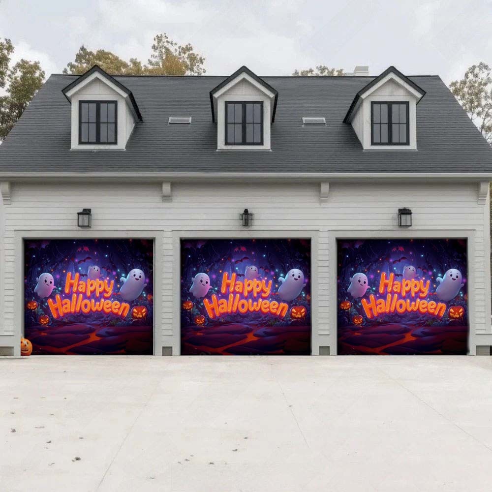 Ghost Party Halloween Garage Door Covers D465