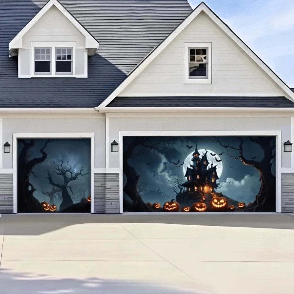 Haunted House Halloween Garage Door Covers D458