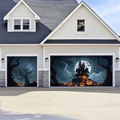 Haunted House Halloween Garage Door Covers D458