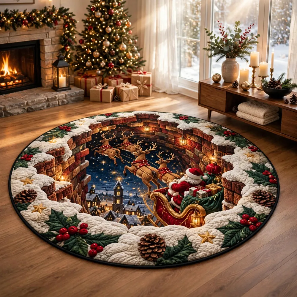 Christmas Santa Sleigh Round Rug - H769