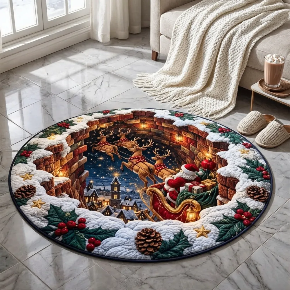 Christmas Santa Sleigh Round Rug - H769