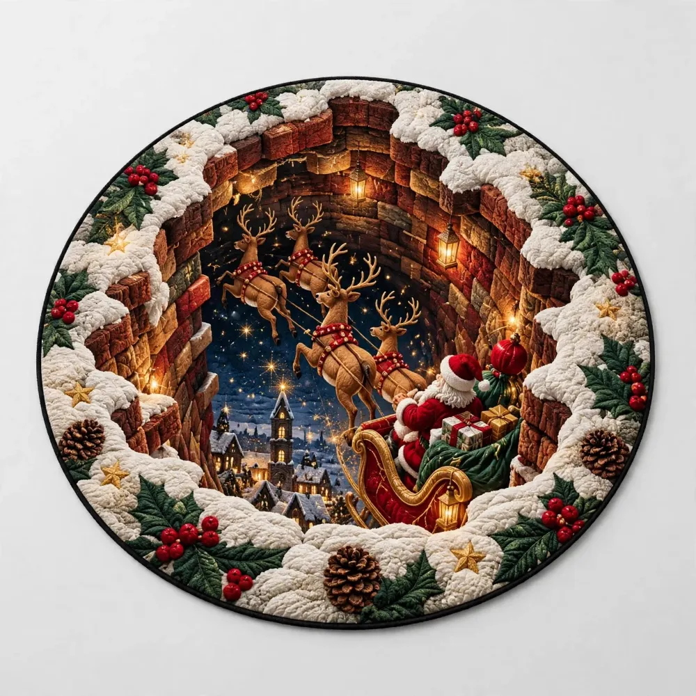 Christmas Santa Sleigh Round Rug - H769