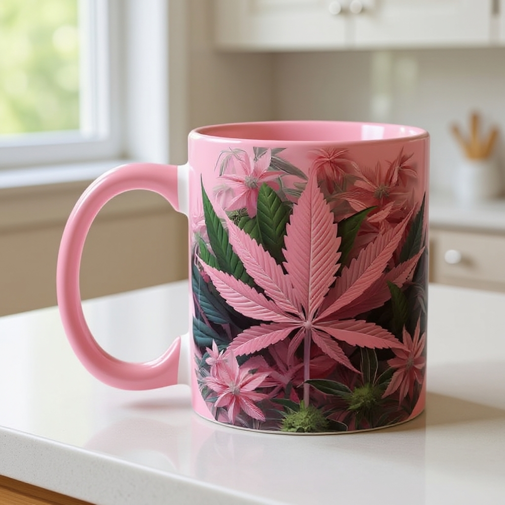 Pink Botanical Leaf Ceramic Mug