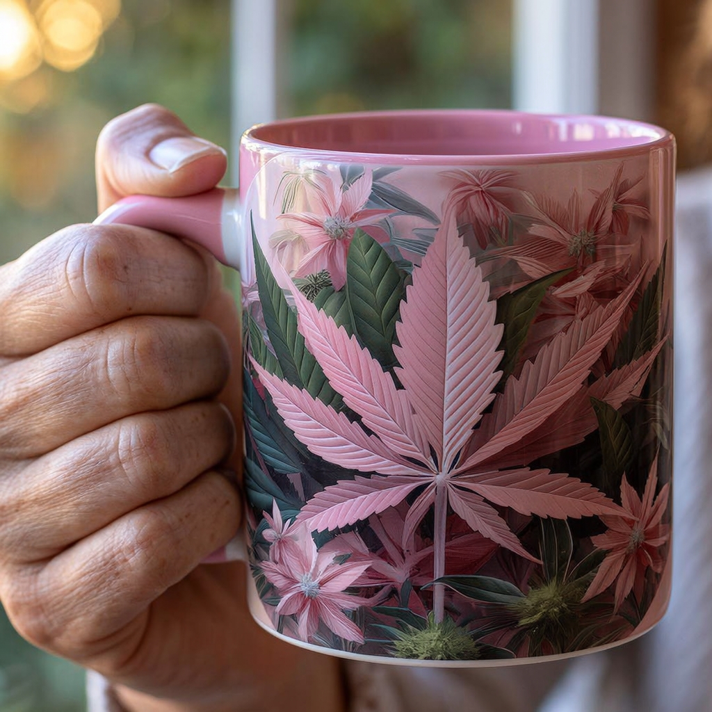 Pink Botanical Leaf Ceramic Mug