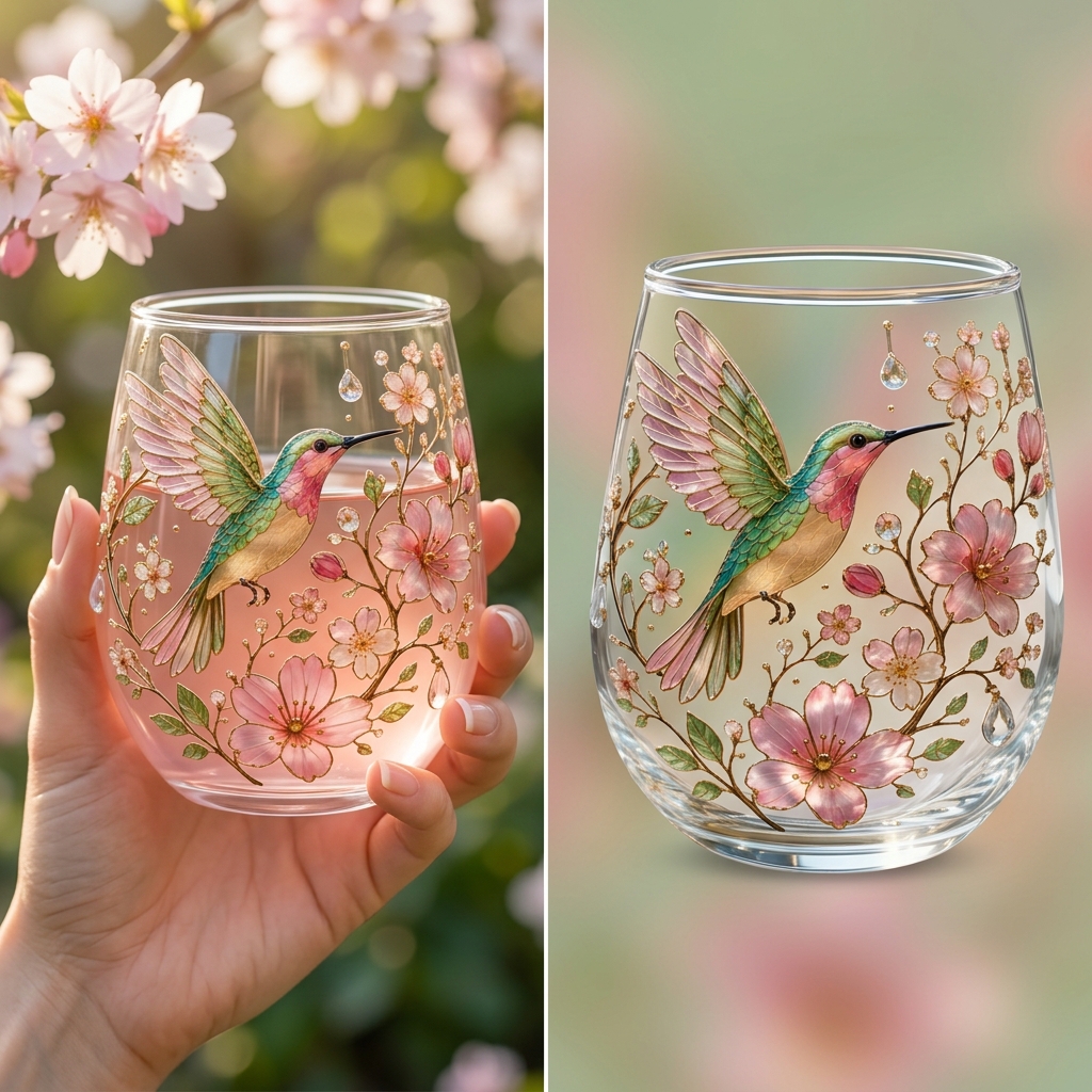 Hummingbird Floral Drinking Glass Set