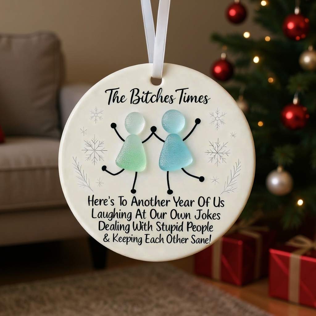 Funny Friendship Sea Glass Keepsake Ornament