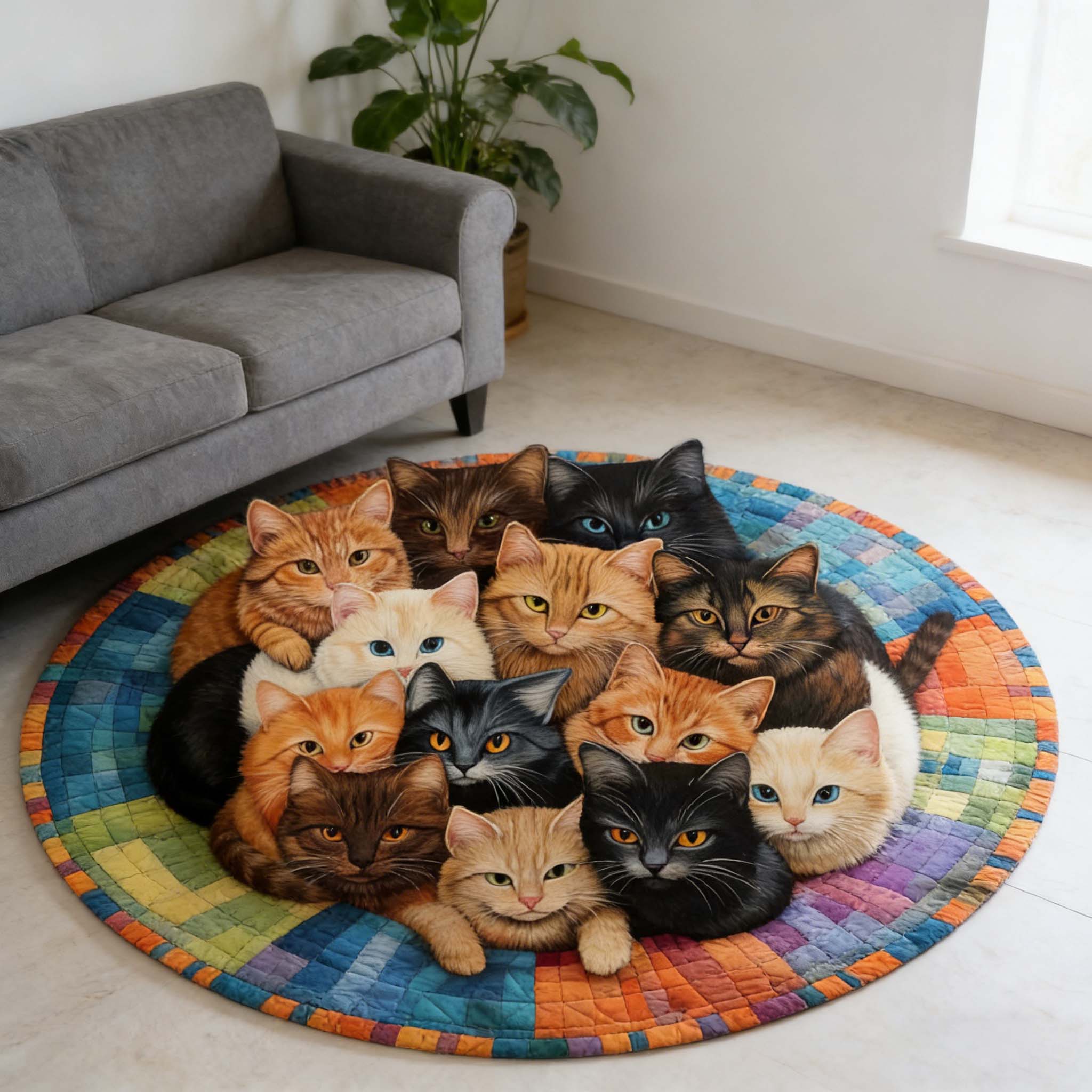 Whirling Cats Round Dream Rug - H558