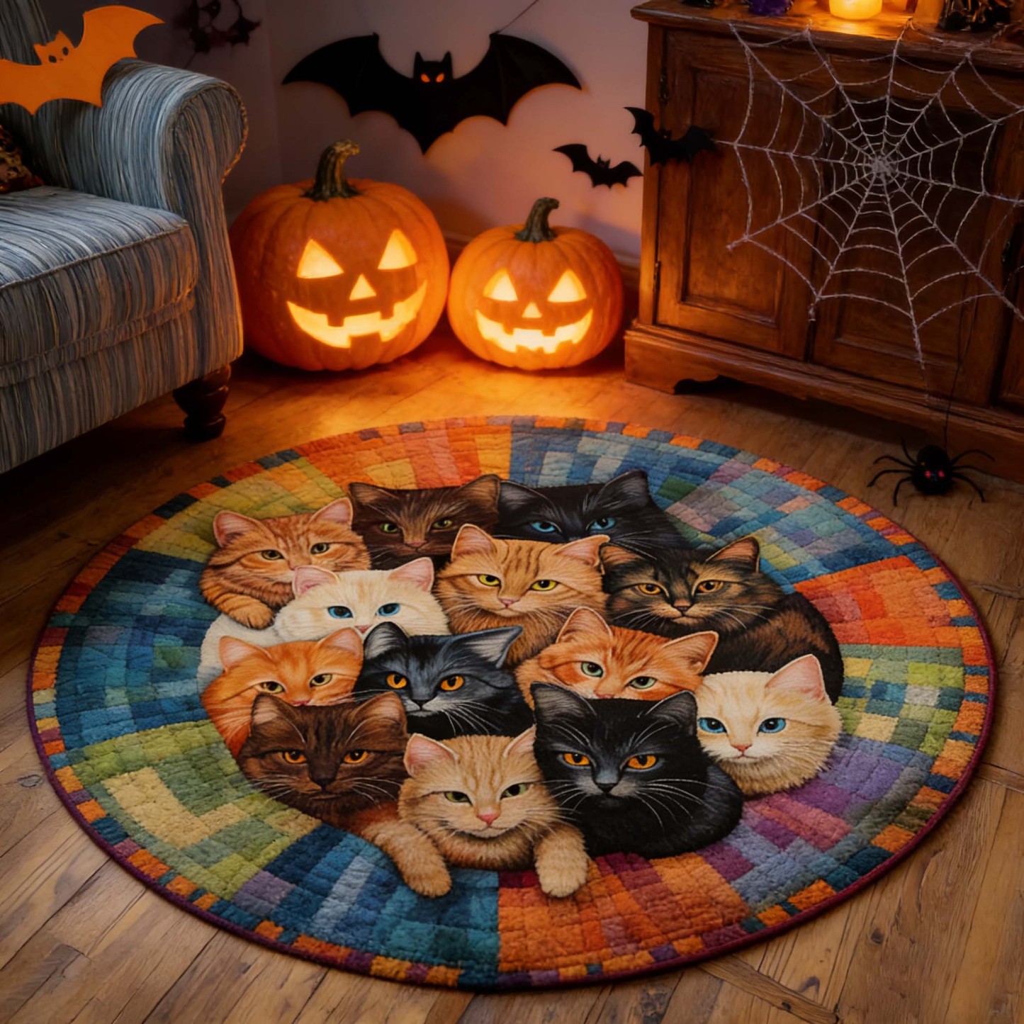 Whirling Cats Round Dream Rug - H558