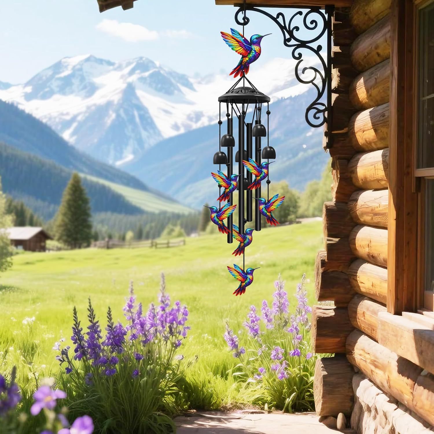 Vintage Colorful Hummingbird Wind Chime With Metal Tubes And Bells