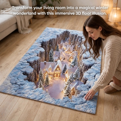 Winter Wonderland Snowy Village 3D Illusion Area Rug - H728