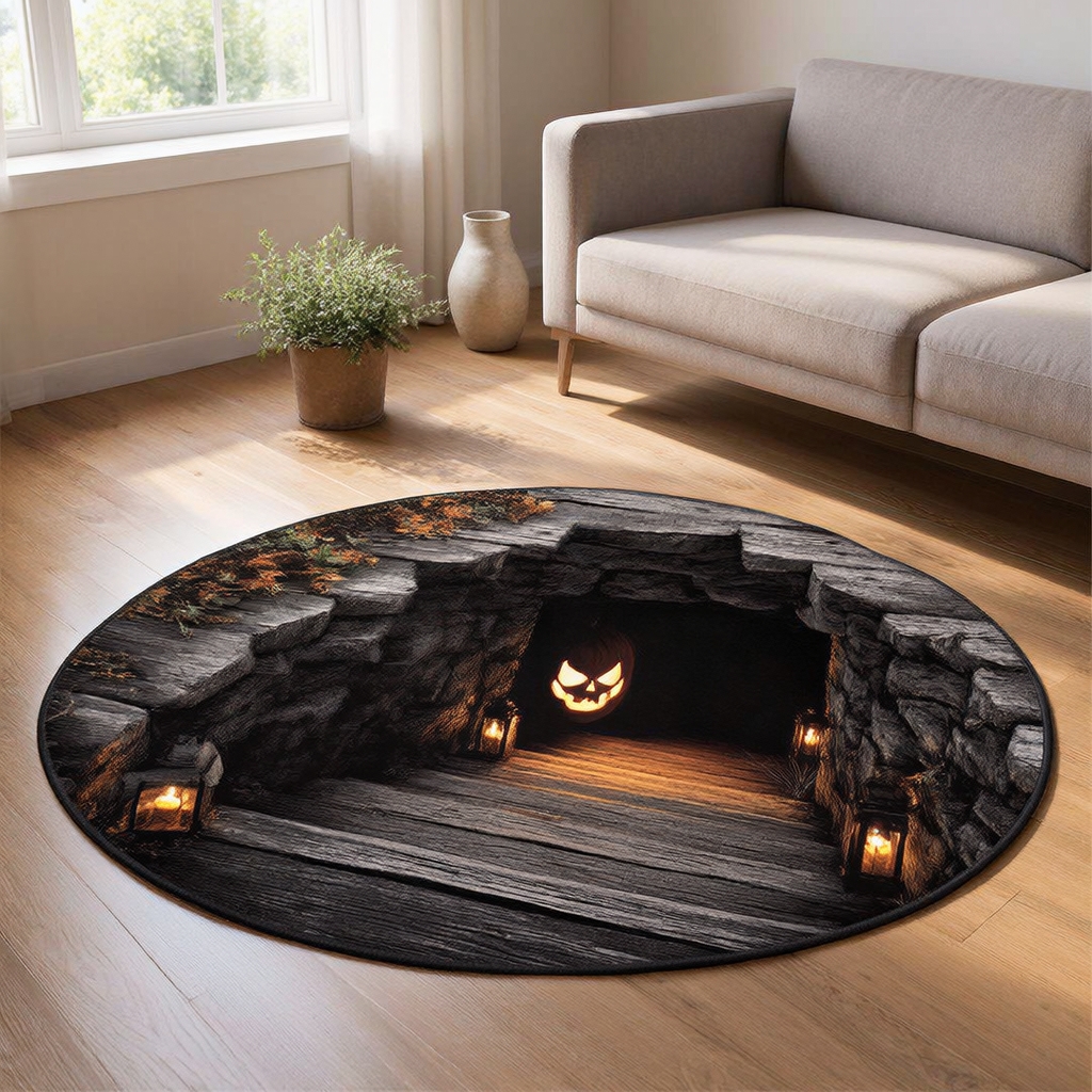 Pumpkin Portal 3D Illusion Round Rug - H736