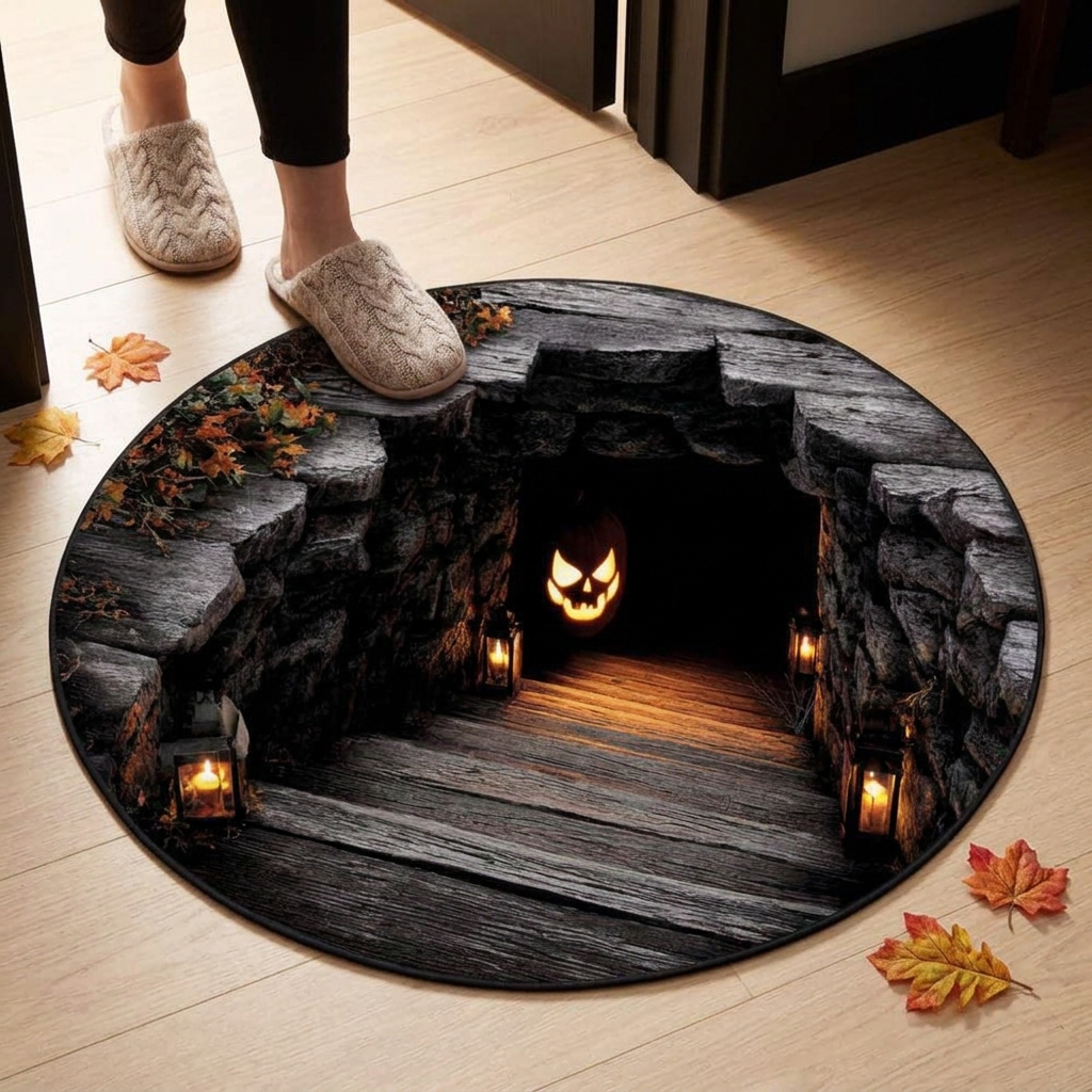 Pumpkin Portal 3D Illusion Round Rug - H736