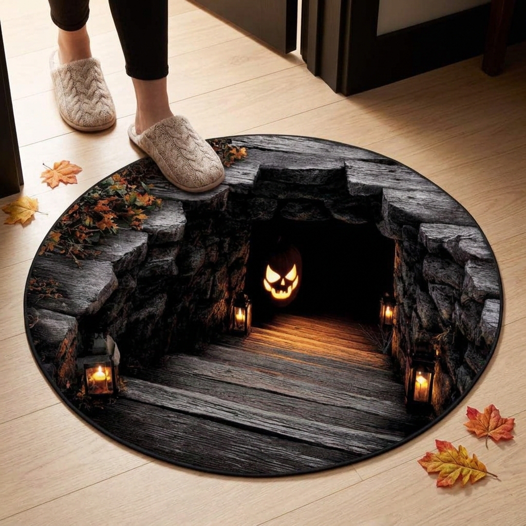Pumpkin Portal 3D Illusion Round Rug - H736