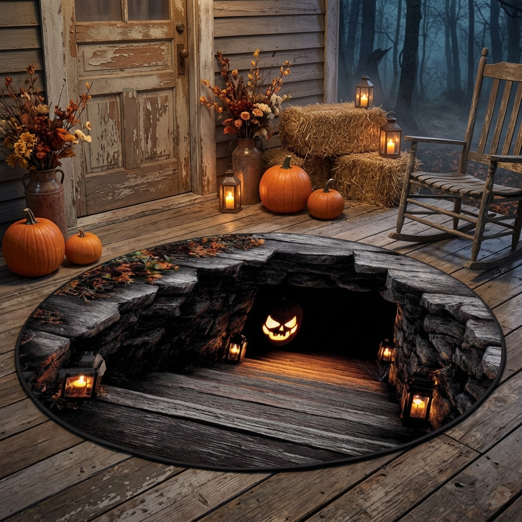 Pumpkin Portal 3D Illusion Round Rug - H736