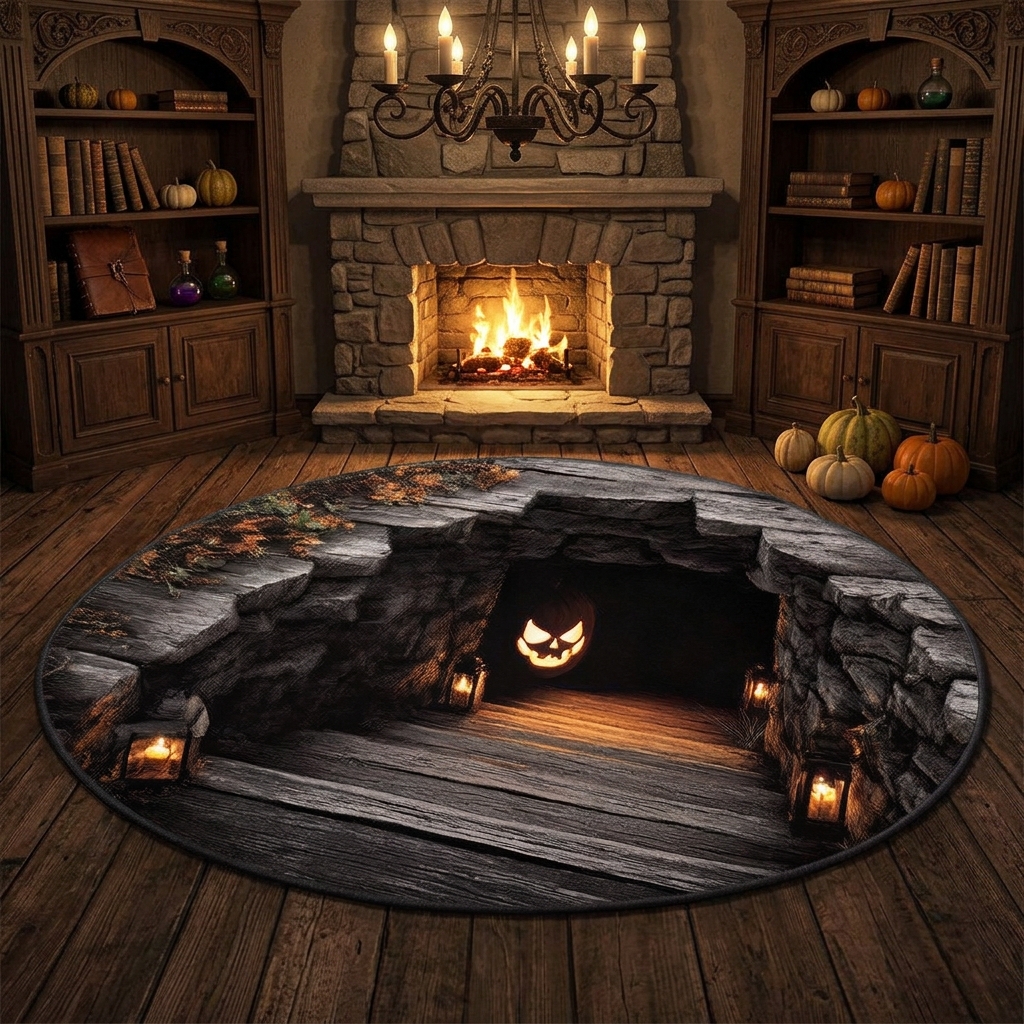 Pumpkin Portal 3D Illusion Round Rug - H736