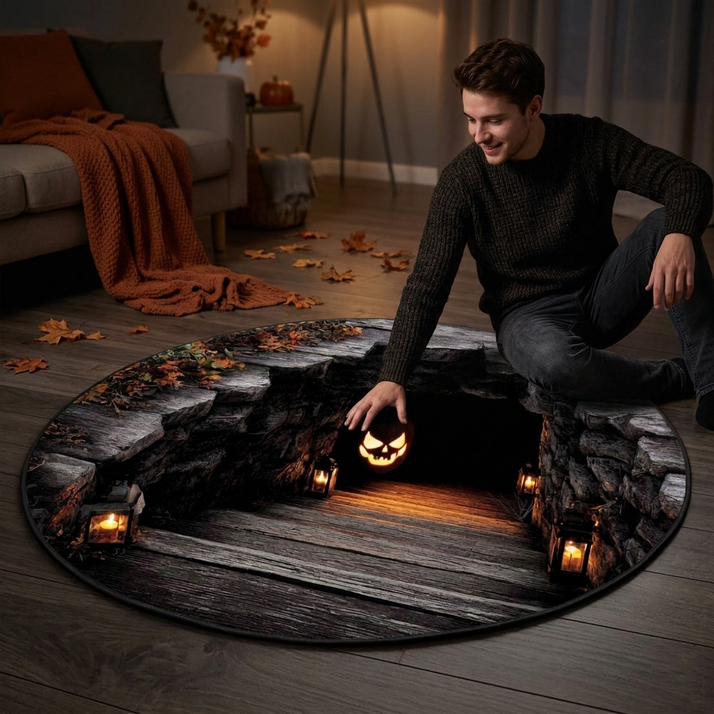 Pumpkin Portal 3D Illusion Round Rug - H736