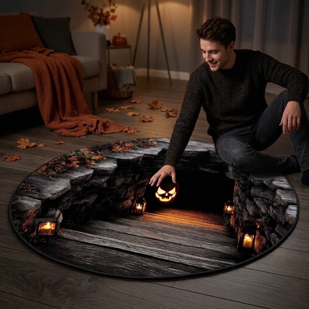 Pumpkin Portal 3D Illusion Round Rug - H736