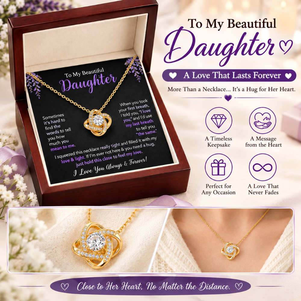 To My Daughter - I Love You - Love Knot Necklace