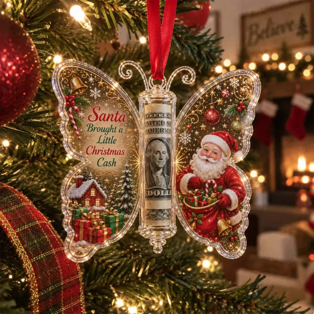 Butterfly money gift ornament styled for Christmas gifting