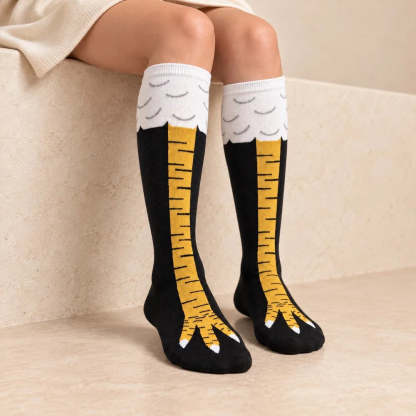 Chicken leg socks worn to create a funny costume look