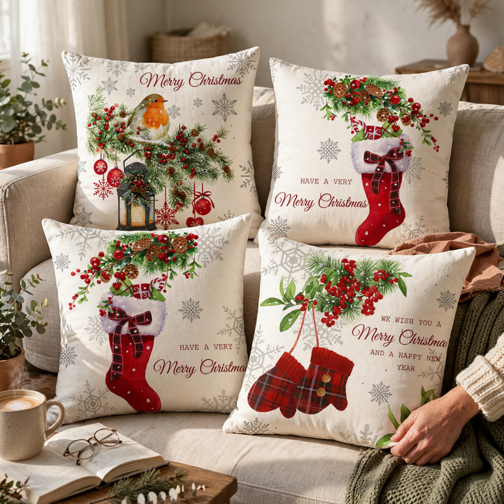 4-Piece Christmas Pillow Cover Set - PC029