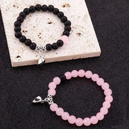 Magnetic Heart Matching Crystal Bead Bracelets