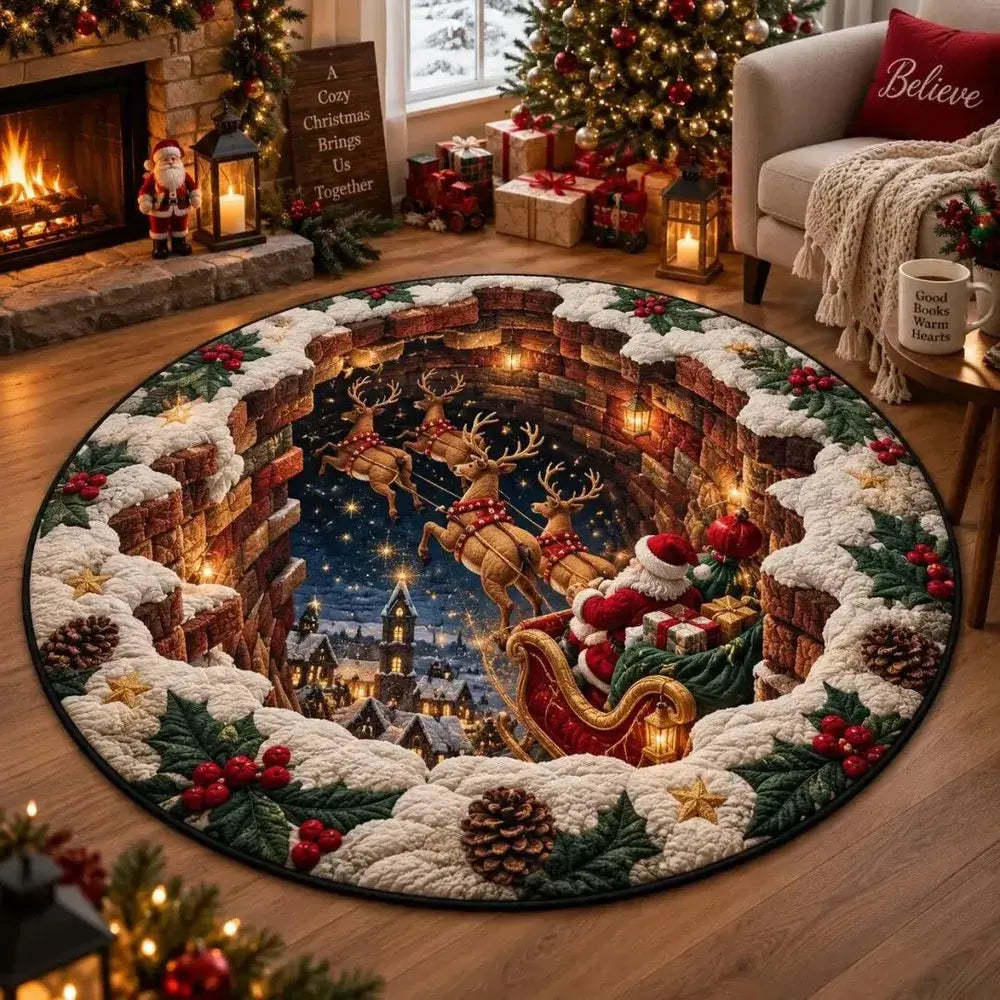 Christmas Santa Sleigh Round Rug - H769