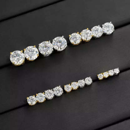 Four-prong setting on a round lab-created moissanite stud earring