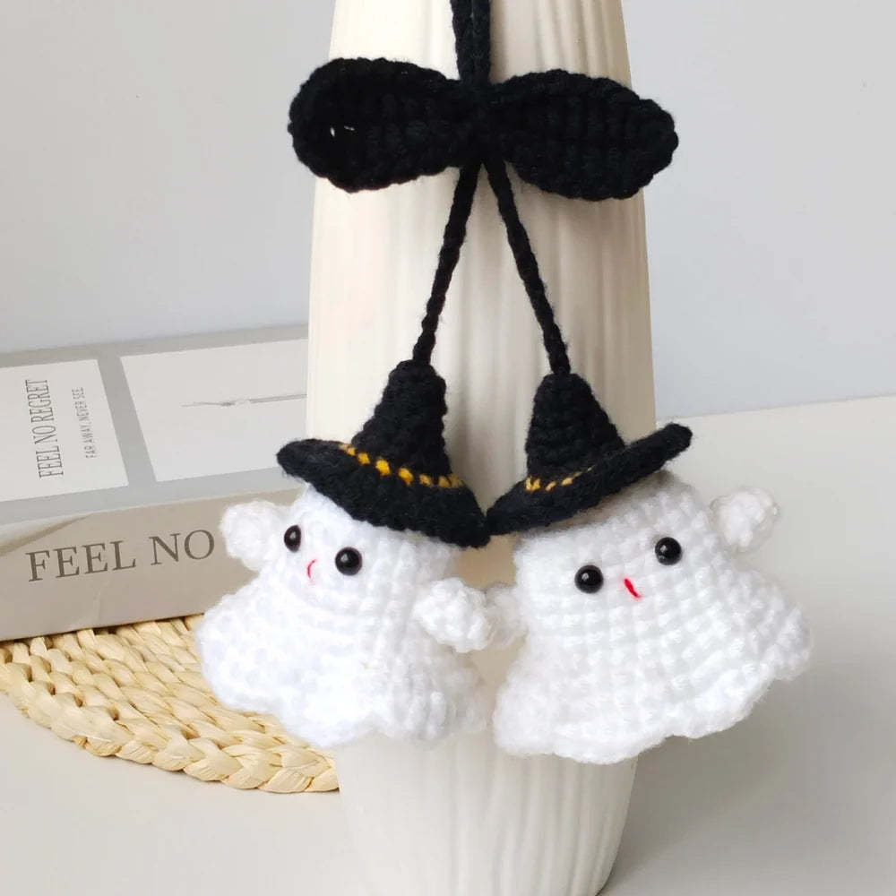 Handmade crochet ghost charm as a Halloween gift